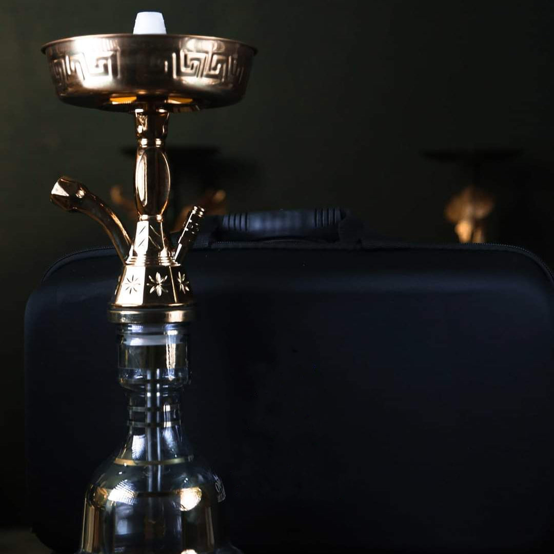 Gold Copper Shisha with Case (Travel Set)  أرجيله نحاس ذهبيه مع شنطة